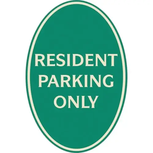 Resident Parking Oval Designer Sign, Ivory On Green, 12 X 18 Resident Parking Oval Designer Sign, Ivory On Green, 12 X 18