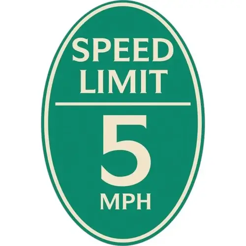 Speed Limit 5 Mph Oval Designer Sign, Ivory On Green, 12 X 18 Speed Limit 5 Mph Oval Designer Sign, Ivory On Green, 12 X 18