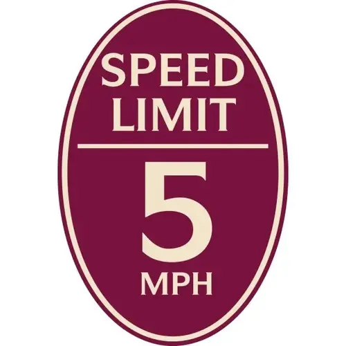 Speed Limit 5 Mph Oval Designer Sign, Ivory On Burgundy, 12 X 18 Speed Limit 5 Mph Oval Designer Sign, Ivory On Burgundy, 12 X 18