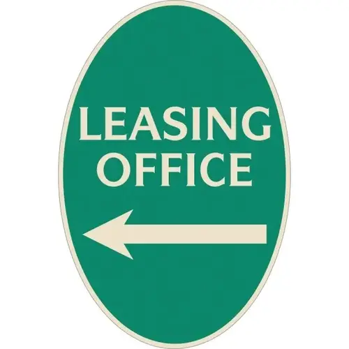 Leasing Office Oval Designer Sign With Left Arrow, Ivory On Green, 12 X 18 Leasing Office Oval Designer Sign With Left Arrow, Ivory On Green, 12 X 18