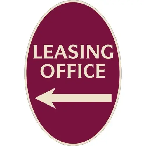 Leasing Office Oval Designer Sign W/ Left Arrow, Ivory On Burgundy, 12 X 18 Leasing Office Oval Designer Sign W/ Left Arrow, Ivory On Burgundy, 12 X 18