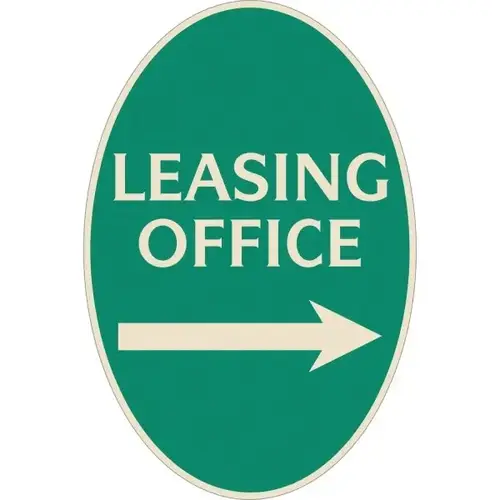 Leasing Office Oval Designer Sign W/ Right Arrow, Ivory On Green, 12 X 18 Leasing Office Oval Designer Sign W/ Right Arrow, Ivory On Green, 12 X 18