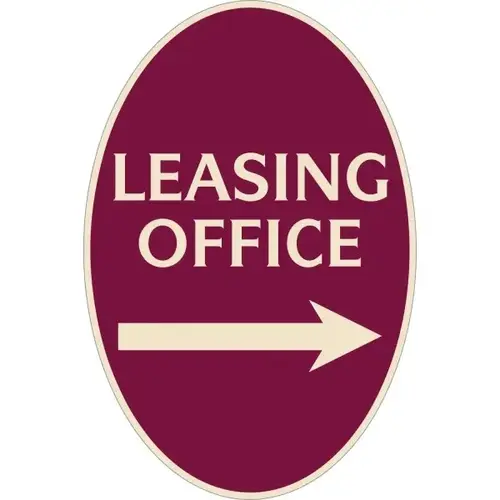 Leasing Office Oval Sign, With Right Arrow, Ivory On Burgundy, 12 X 18 Leasing Office Oval Sign, With Right Arrow, Ivory On Burgundy, 12 X 18