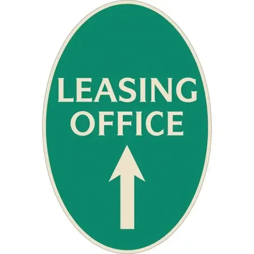 Leasing Office Oval Designer Sign With Up Arrow, Ivory On Green, 12 X 18 Leasing Office Oval Designer Sign With Up Arrow, Ivory On Green, 12 X 18