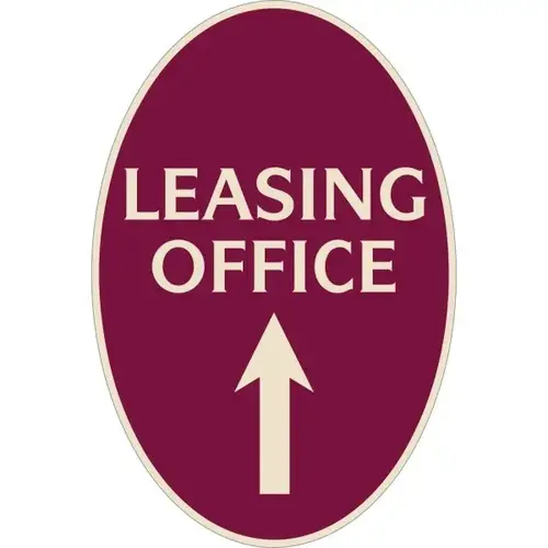 Leasing Office Oval Designer Sign With Up Arrow, Ivory On Burgundy, 12 X 18 Leasing Office Oval Designer Sign With Up Arrow, Ivory On Burgundy, 12 X 18