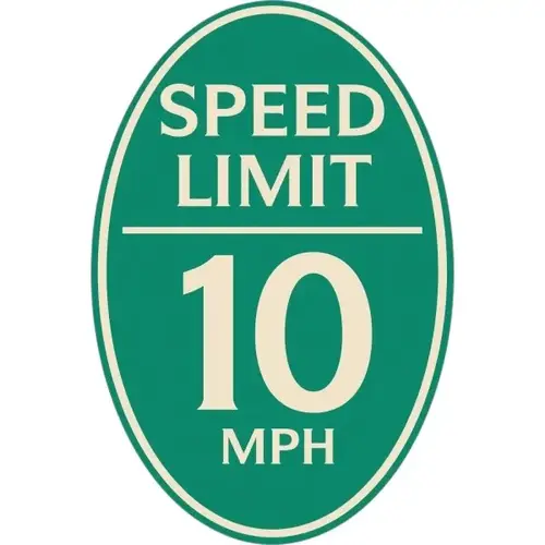 Speed Limit 10 Mph Oval Designer Sign, Ivory On Green, 12 X 18 Speed Limit 10 Mph Oval Designer Sign, Ivory On Green, 12 X 18