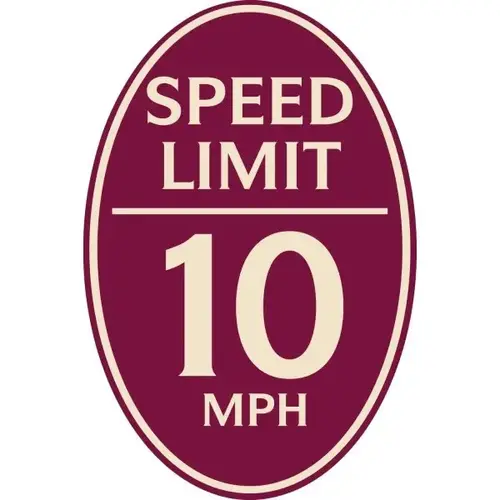Speed Limit 10 Mph Oval Designer Sign, Ivory On Burgundy, 12 X 18 Speed Limit 10 Mph Oval Designer Sign, Ivory On Burgundy, 12 X 18