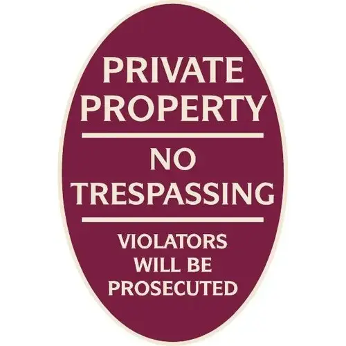Private Property Oval Designer Sign, Ivory On Burgundy, 12 X 18 Private Property Oval Designer Sign, Ivory On Burgundy, 12 X 18