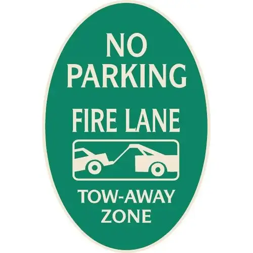 No Parking Oval Designer Sign, Ivory On Green, 12 X 18 No Parking Oval Designer Sign, Ivory On Green, 12 X 18