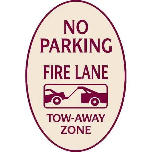 No Parking Oval Designer Sign, Burgundy On Ivory, 12 X 18 No Parking Oval Designer Sign, Burgundy On Ivory, 12 X 18