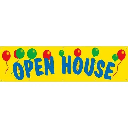Horizontal Open House Banner With Balloons, 15 ft X 4 ft Horizontal Open House Banner With Balloons, 15 ft X 4 ft