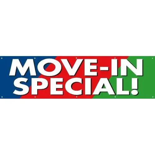 Horizontal Move In Special Banner, Blue/Red/Green, 15 ft X 4 ft Horizontal Move In Special Banner, Blue/Red/Green, 15 ft X 4 ft