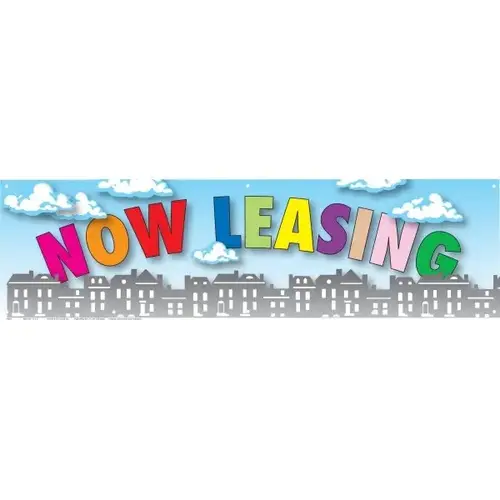 Horizontal Now Leasing Banner, Stock, 15 ft X 4 ft Horizontal Now Leasing Banner, Stock, 15 ft X 4 ft