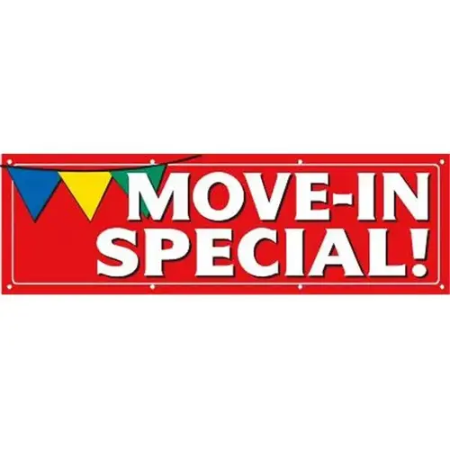 Horizontal Move In Special Pennant Banner, Red, 10 ft X 3 ft Horizontal Move In Special Pennant Banner, Red, 10 ft X 3 ft