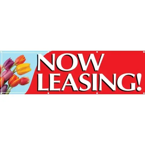Horizontal Now Leasing! Banner, Tulips, 10 ft X 3 ft Horizontal Now Leasing! Banner, Tulips, 10 ft X 3 ft