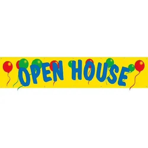 Horizontal Open House Banner, Balloons, 20 ft X 4 ft Horizontal Open House Banner, Balloons, 20 ft X 4 ft