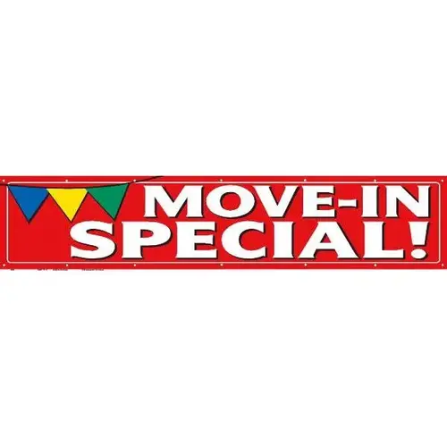 Horizontal Move In Special Banner, Red Pennant, 20 ft X 4 ft Horizontal Move In Special Banner, Red Pennant, 20 ft X 4 ft