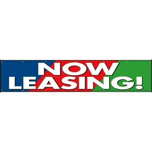 Horizontal Now Leasing! Banner, Blue/Red/Green, 20 ft X 4 ft Horizontal Now Leasing! Banner, Blue/Red/Green, 20 ft X 4 ft