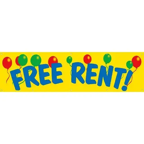 Horizontal Free Rent Banner With Balloons, 15 ft X 4 ft Horizontal Free Rent Banner With Balloons, 15 ft X 4 ft