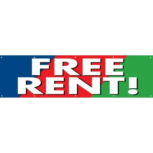Free Rent Horizontal Banner, Blue/Red/Green, 15 ft X 4 ft Free Rent Horizontal Banner, Blue/Red/Green, 15 ft X 4 ft