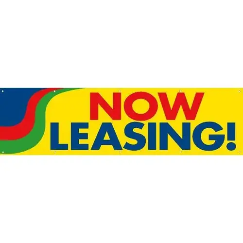 Horizontal Now Leasing! Banner, Yellow, 15 ft X 4 ft Horizontal Now Leasing! Banner, Yellow, 15 ft X 4 ft