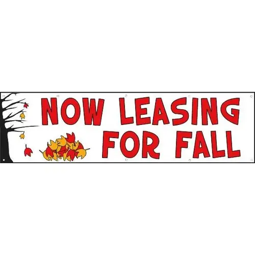 Horizontal Now Leasing For Fall Banner With Autumn Leaves, 15 ft X 4 ft Horizontal Now Leasing For Fall Banner With Autumn Leaves, 15 ft X 4 ft
