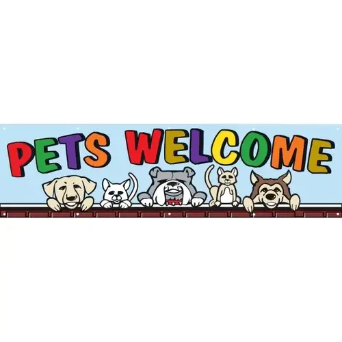 Horizontal Pets Welcome Banner, Cats/Dogs, 15 ft X 4 ft Horizontal Pets Welcome Banner, Cats/Dogs, 15 ft X 4 ft