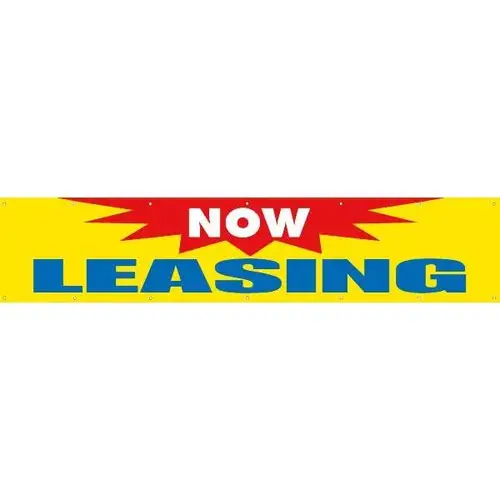 Horizontal Now Leasing Banner, Yellow/Blue/Red, 20 ft X 4 ft Horizontal Now Leasing Banner, Yellow/Blue/Red, 20 ft X 4 ft