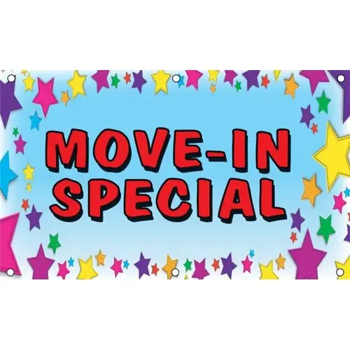 Horizontal Move In Special! Banner, Stars, 5 ft X 3 ft Horizontal Move In Special! Banner, Stars, 5 ft X 3 ft
