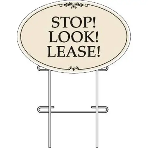 Coroplast Stop! Look! Lease! Oval Amenity Sign Kit, Black/Ivory, 32 X 21 Coroplast Stop! Look! Lease! Oval Amenity Sign Kit, Black/Ivory, 32 X 21
