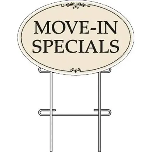 Coroplast Move In Specials Oval Amenity Sign Kit, Black/Ivory, 32 X 21 Coroplast Move In Specials Oval Amenity Sign Kit, Black/Ivory, 32 X 21