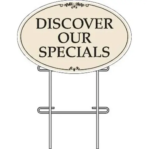 Coroplast Discover Our Specials Oval Amenity Sign Kit, Black/Ivory, 32 X 21 Coroplast Discover Our Specials Oval Amenity Sign Kit, Black/Ivory, 32 X 21