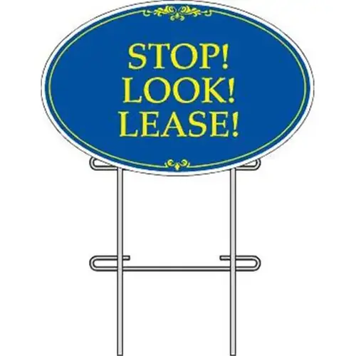 Coroplast Stop! Look! Lease! Oval Amenity Sign Kit, Blue/Yellow, 32 X 21 Coroplast Stop! Look! Lease! Oval Amenity Sign Kit, Blue/Yellow, 32 X 21