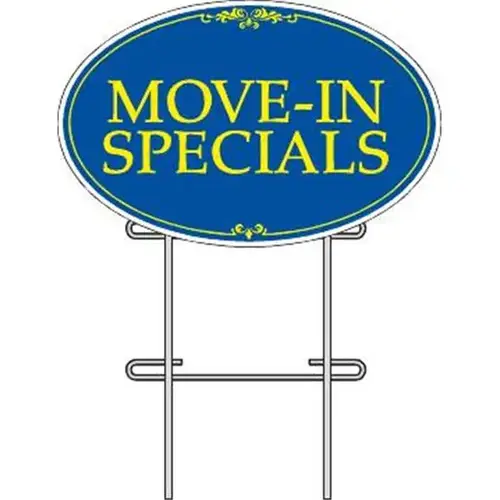 Coroplast Move In Specials Oval Amenity Sign Kit, Blue/Yellow, 32 X 21 Coroplast Move In Specials Oval Amenity Sign Kit, Blue/Yellow, 32 X 21