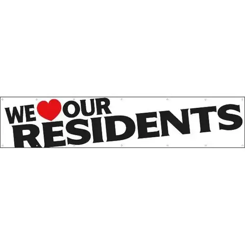 Horizontal We Love Our Residents Banner, Heart, 20 ft X 4 ft Horizontal We Love Our Residents Banner, Heart, 20 ft X 4 ft