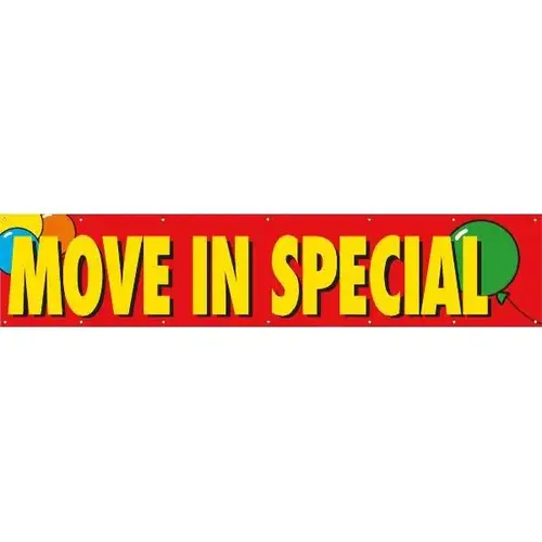 Horizontal Move In Special Banner, Red With Balloons, 20 ft X 4 ft Horizontal Move In Special Banner, Red With Balloons, 20 ft X 4 ft