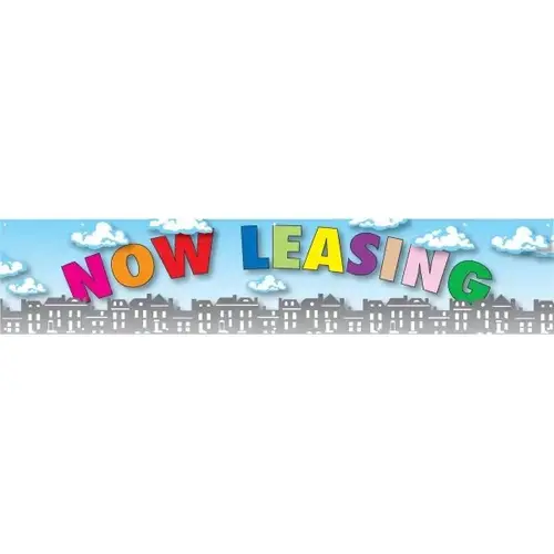 Horizontal Now Leasing Banner, Houses, 20 ft X 4 ft Horizontal Now Leasing Banner, Houses, 20 ft X 4 ft