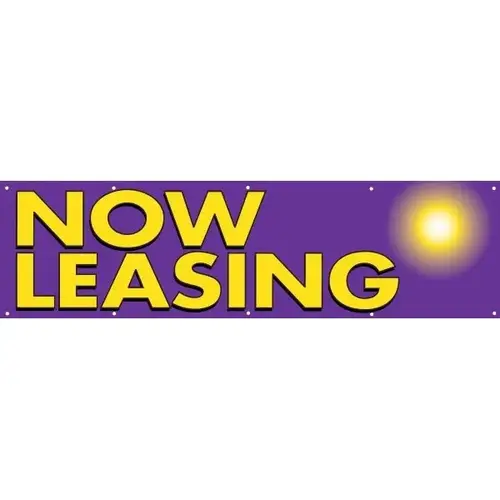 Now Leasing Horizontal Banner, Purple/Yellow Sun, 15 ft X 4 ft Now Leasing Horizontal Banner, Purple/Yellow Sun, 15 ft X 4 ft