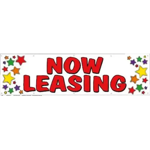 Horizontal Now Leasing Banner, Multicolored Stars, 15 ft X 4 ft Horizontal Now Leasing Banner, Multicolored Stars, 15 ft X 4 ft