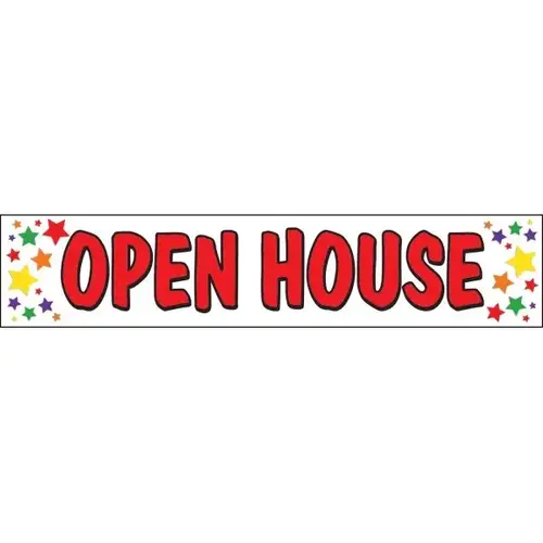 Horizontal Open House Banner, Multicolored Stars, 20 ft X 4 ft Horizontal Open House Banner, Multicolored Stars, 20 ft X 4 ft