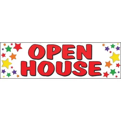 Horizontal Open House Banner, Multicolored Stars, 10 ft X 3 ft Horizontal Open House Banner, Multicolored Stars, 10 ft X 3 ft
