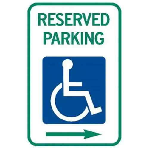 Reserved/Right Arrow Disabled Parking Sign, Green Non-Reflective, 12 X 18 Reserved/Right Arrow Disabled Parking Sign, Green Non-Reflective, 12 X 18
