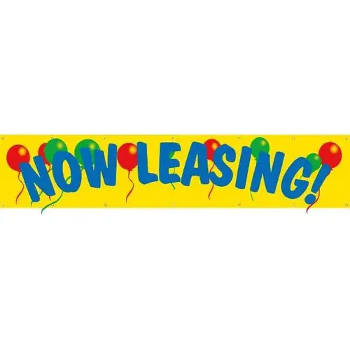 Horizontal Now Leasing Banner, Balloons, 20 ft X 4 ft Horizontal Now Leasing Banner, Balloons, 20 ft X 4 ft