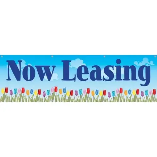 Horizontal Now Leasing Banner, Tulips/Flowers, 10 ft X 3 ft Horizontal Now Leasing Banner, Tulips/Flowers, 10 ft X 3 ft