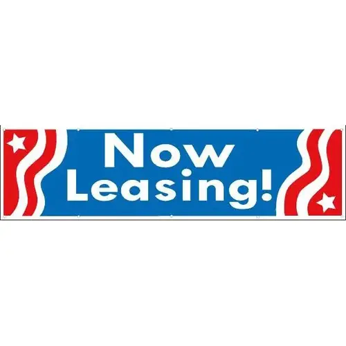 Horizontal Now Leasing! Banner, Patriotic, 15 ft X 4 ft Horizontal Now Leasing! Banner, Patriotic, 15 ft X 4 ft