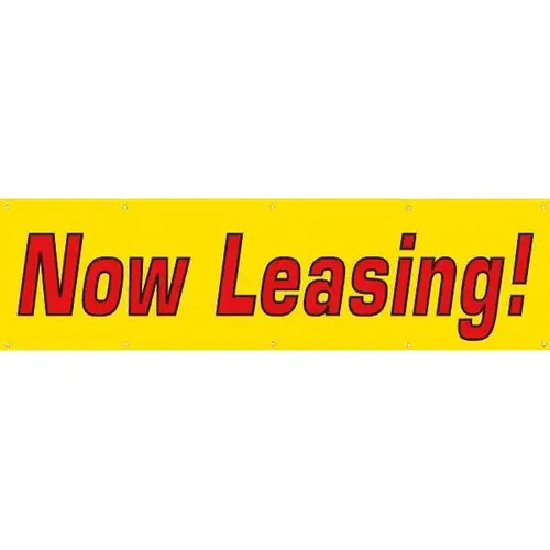 Horizontal Now Leasing Banner, Bright Yellow, 15 ft X 4 ft Horizontal Now Leasing Banner, Bright Yellow, 15 ft X 4 ft