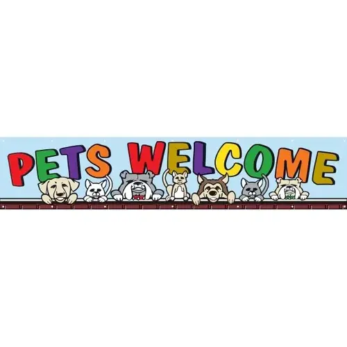 Horizontal Pets Welcome Banner, Cats/Dogs, 20 ft X 4 ft Horizontal Pets Welcome Banner, Cats/Dogs, 20 ft X 4 ft