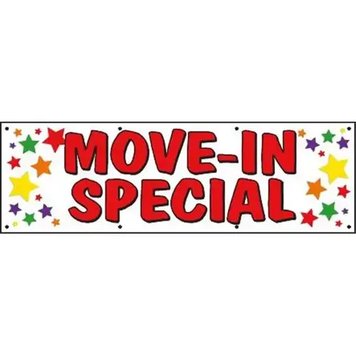 Horizontal Move In Special Banner, Multicolored Stars, 10 ft X 3 ft Horizontal Move In Special Banner, Multicolored Stars, 10 ft X 3 ft