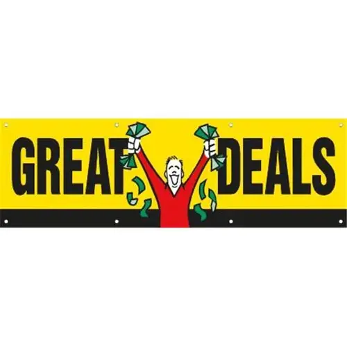 Horizontal Great Deals Banner, Black/Yellow/Red, 10 ft X 3 ft Horizontal Great Deals Banner, Black/Yellow/Red, 10 ft X 3 ft