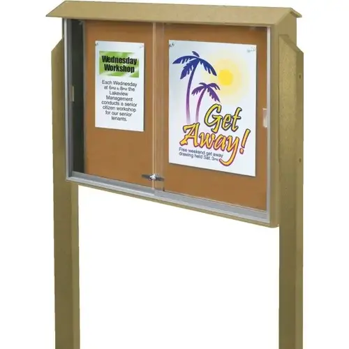 Enclosed Sliding Door Corkboard, Post Mount, Sand, 45" X 3 ft6" Enclosed Sliding Door Corkboard, Post Mount, Sand, 45" X 3 ft6"